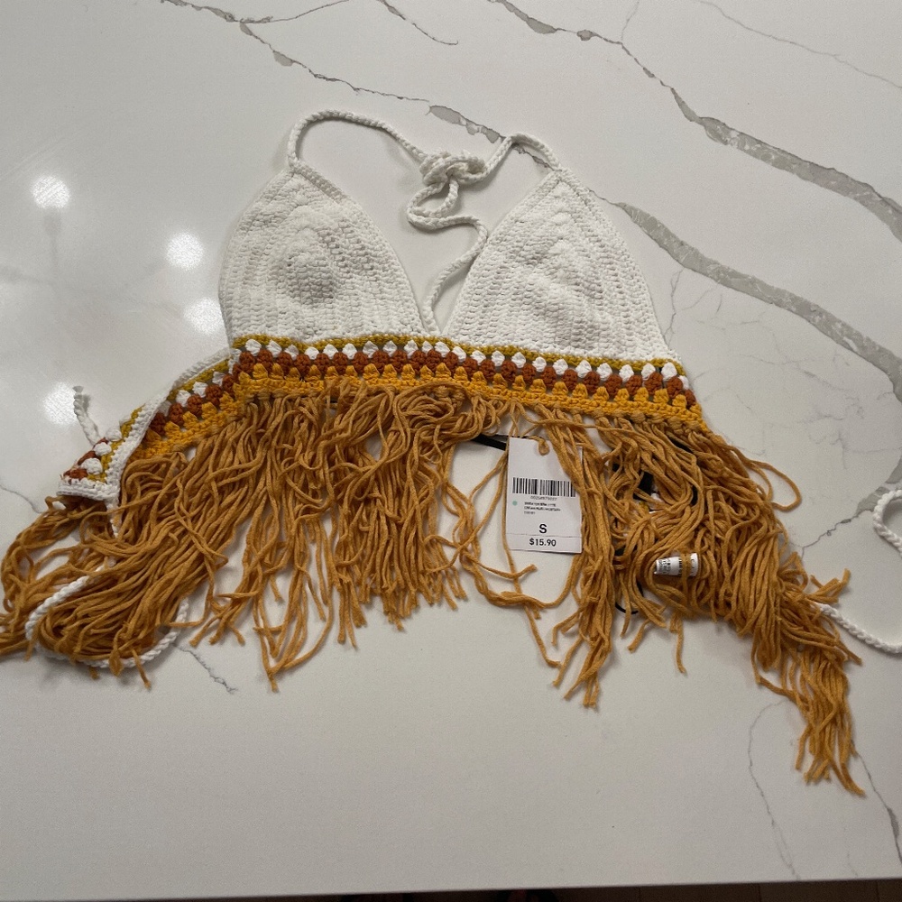 Forever 21 sweater bralette cream/rust/mustard size small